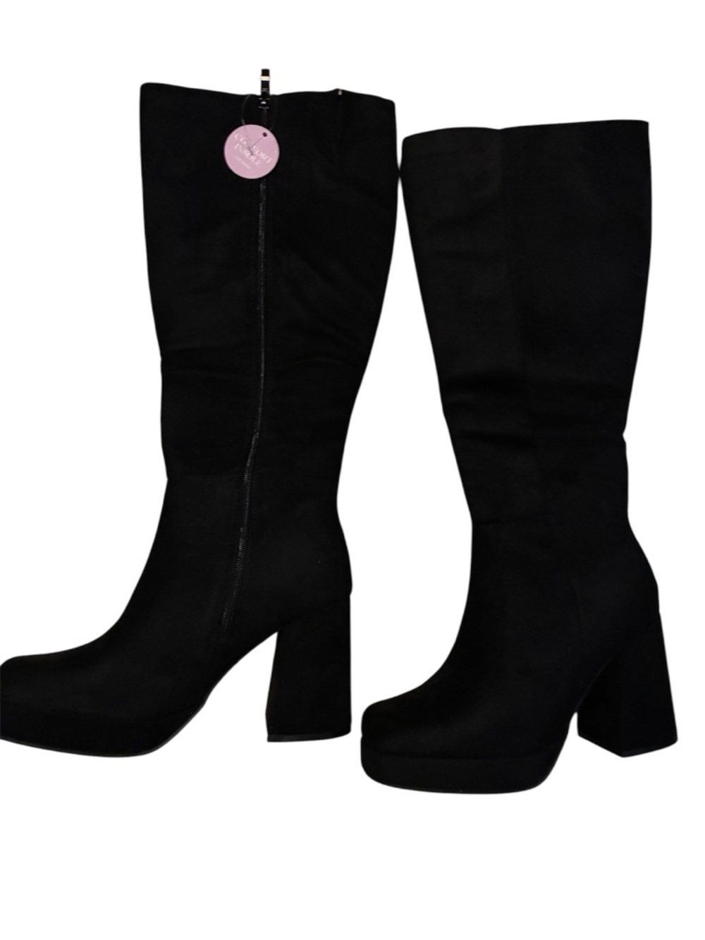 Top Moda” High Trumpet Heel Faux black Suede Knee-High Boots size 7